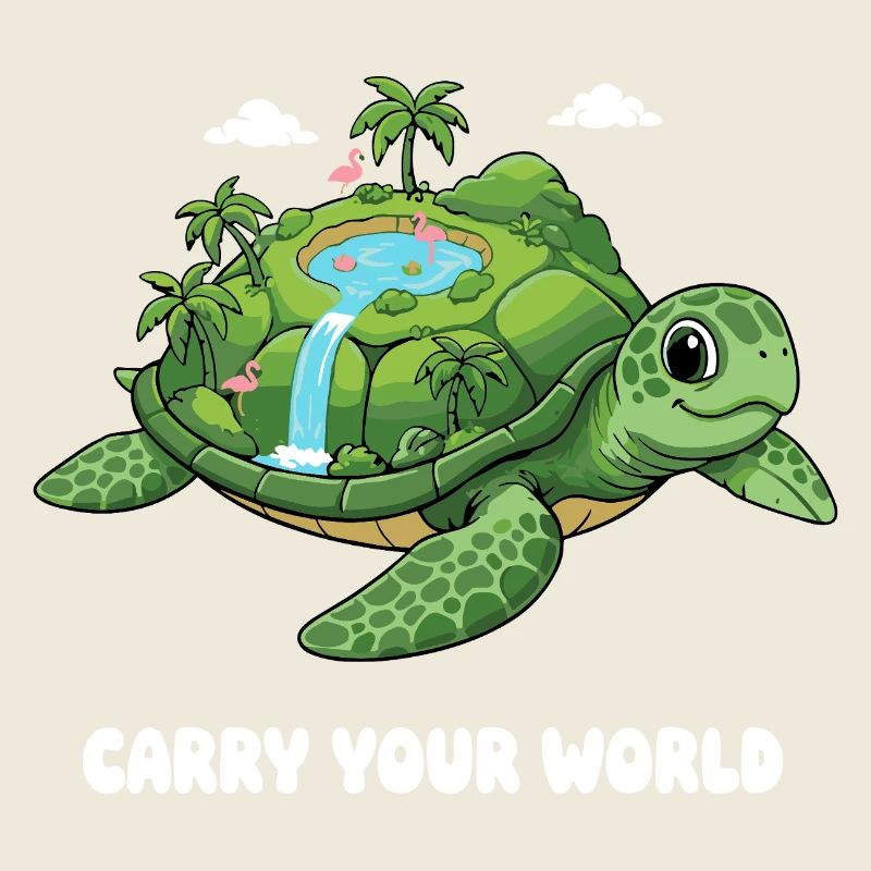 Insel-Schildkröte mit Wasserfall