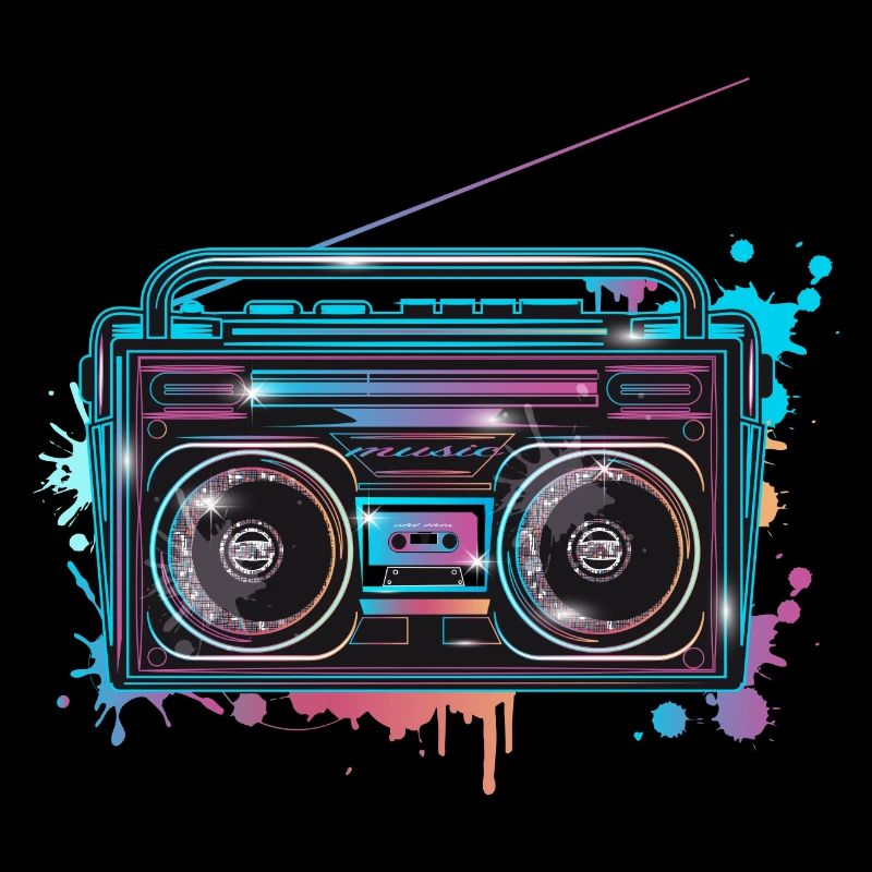 Cassette recorder in 80s neon graffiti look