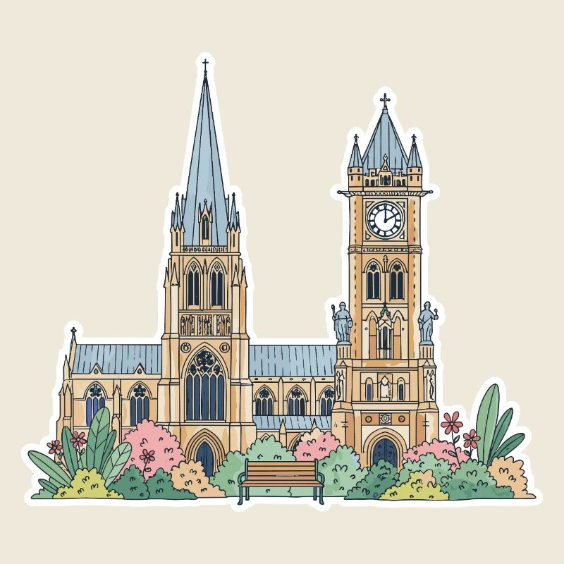 Leicester Skyline Clock Tower Cathedral Sticker