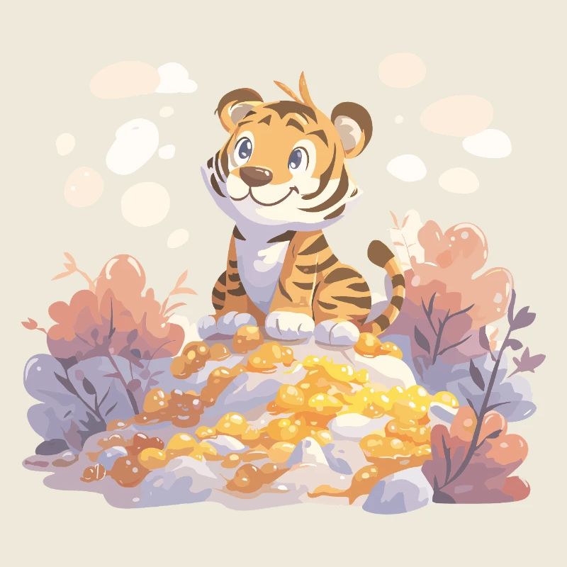 Tigerjunge auf Goldschatz im Herbstwald