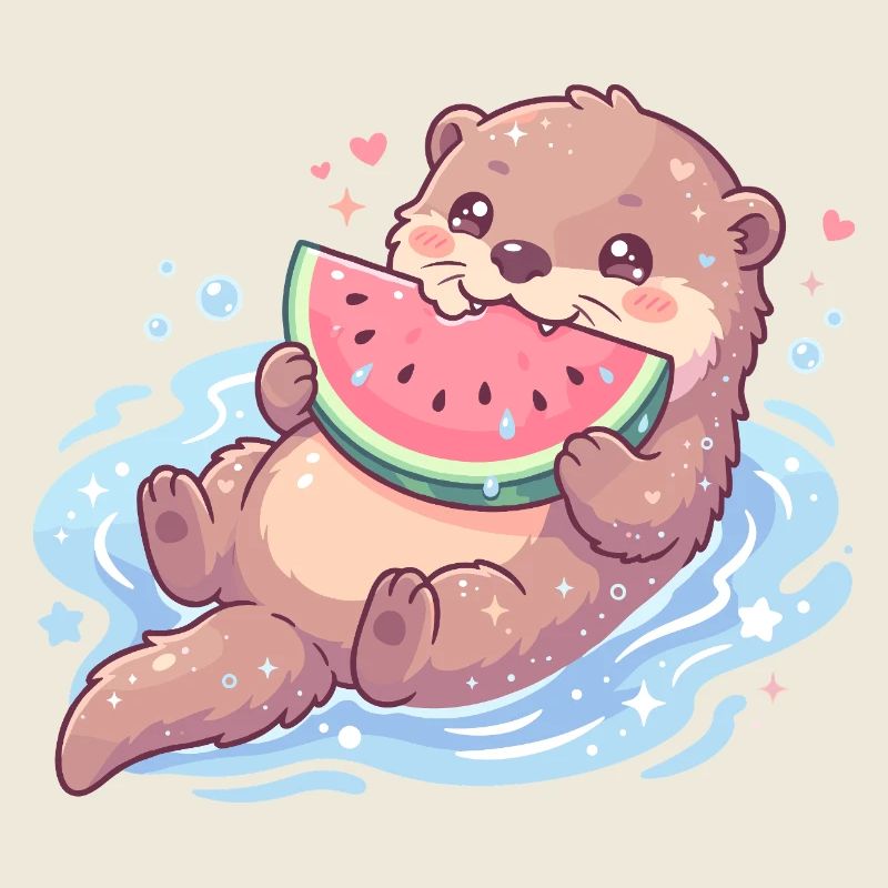Kawaii-Otter isst Wassermelone