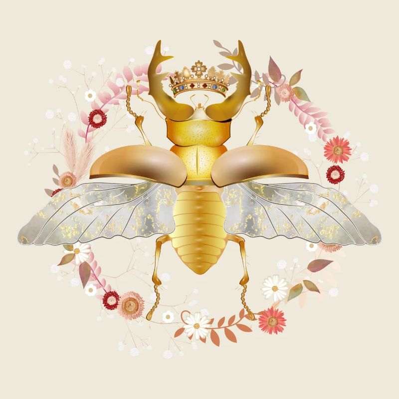 cerf-volant doré avec couronne et fleurs