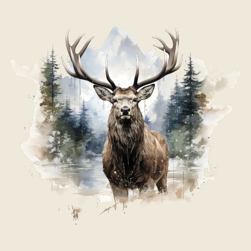 Wasserfarbener Hirsch im Wald