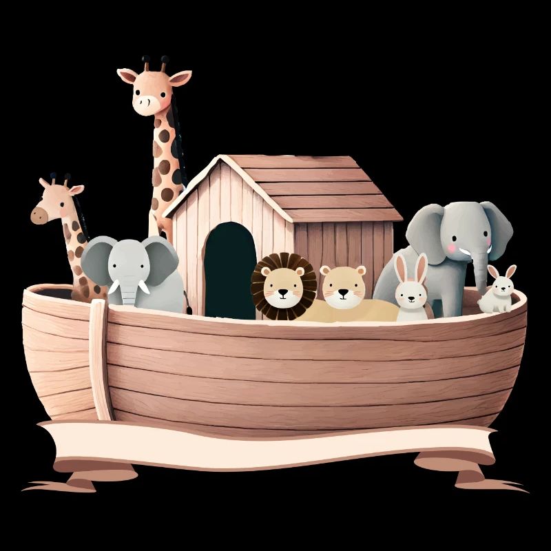Niedliche Tierillustration – Arche Noah mit Tieren
