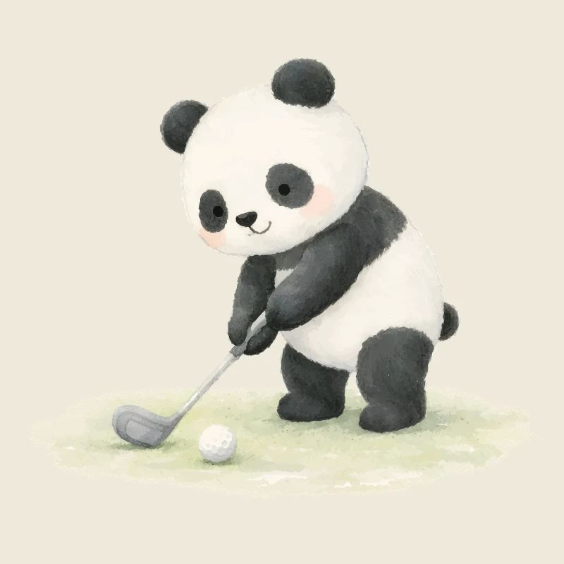 Panda Playing Golf Illustration