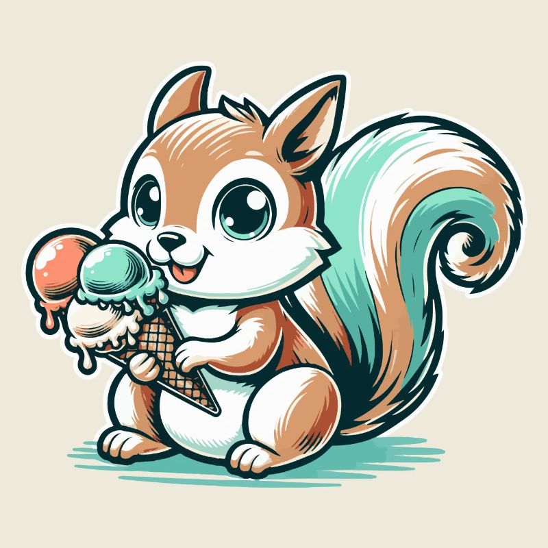 Écureuil de dessin animé mignon avec de la crème glacée
