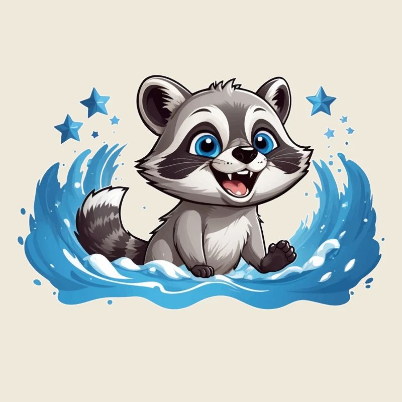 Kleiner Waschbär beim Planschen