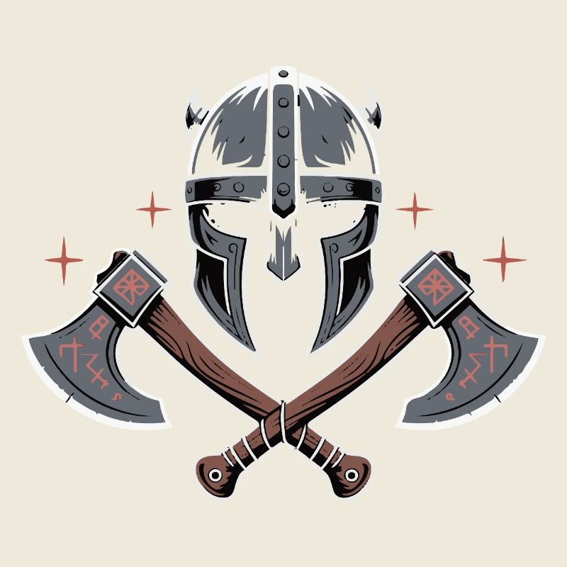Casque et haches de style barde viking