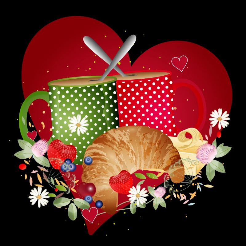 Breakfast for two with croissant, coffee and berries