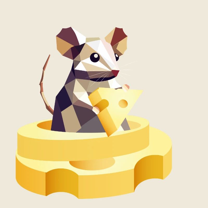 Playful mouse holding a large piece of cheese