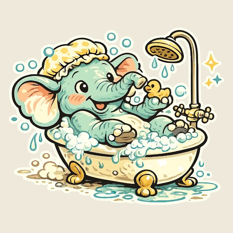 Little elephant in the bathroom shower fun