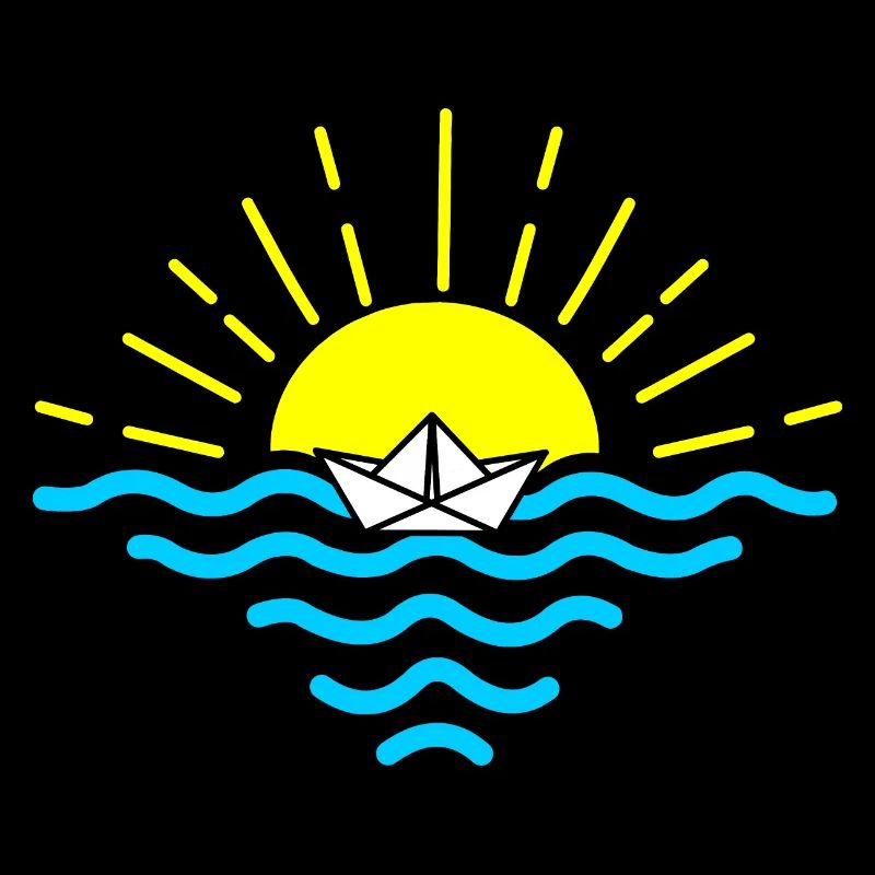 Bateau en papier plié blanc coucher de soleil