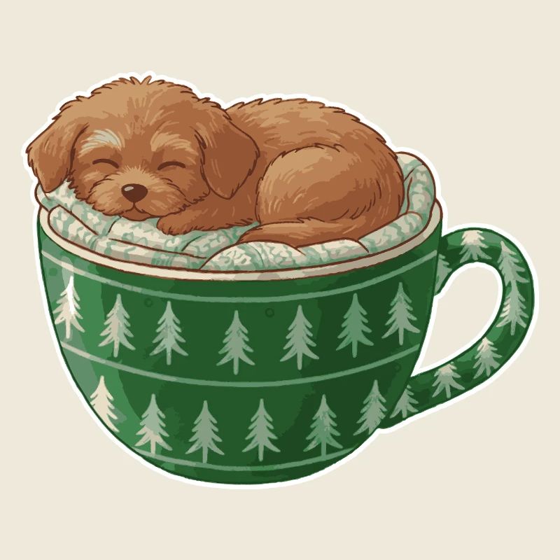 Sleeping puppy in green cup