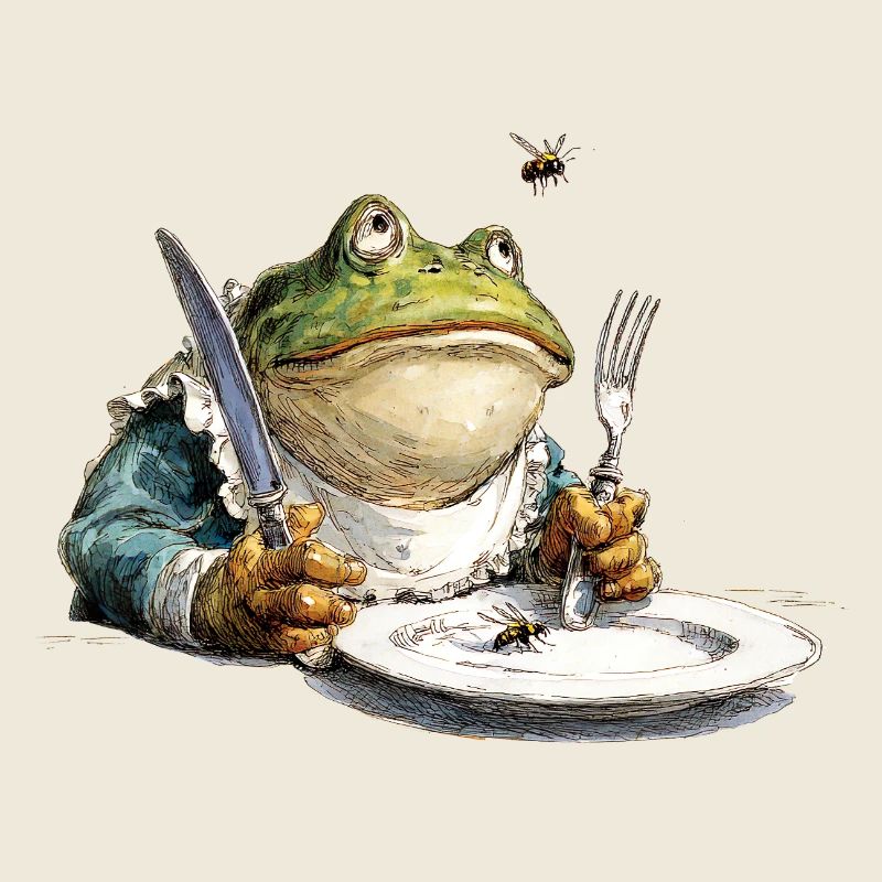 Grenouille de cuisine avec assiette