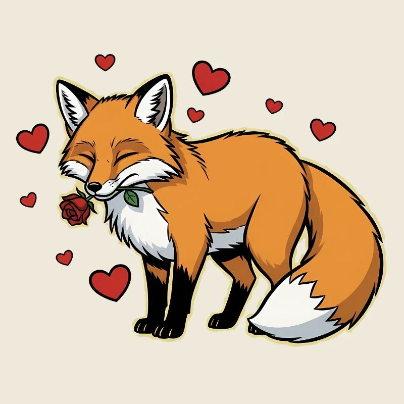 Romantic Fox with Rose