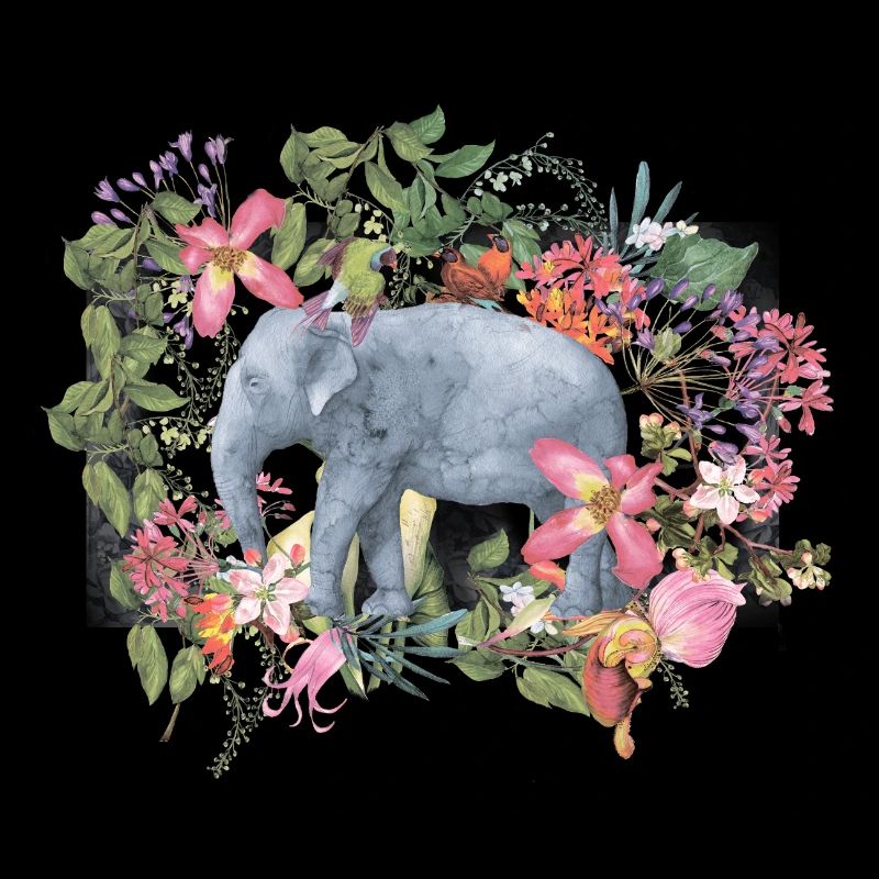 Elefant im Blütendschungel