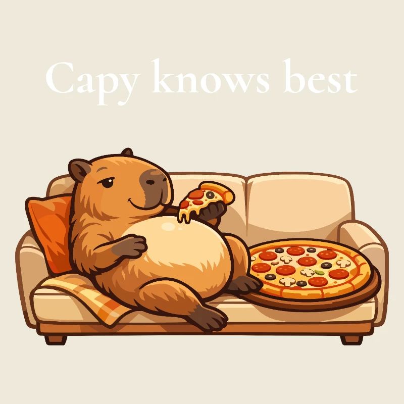 Capybara avec pizza sur canapé
