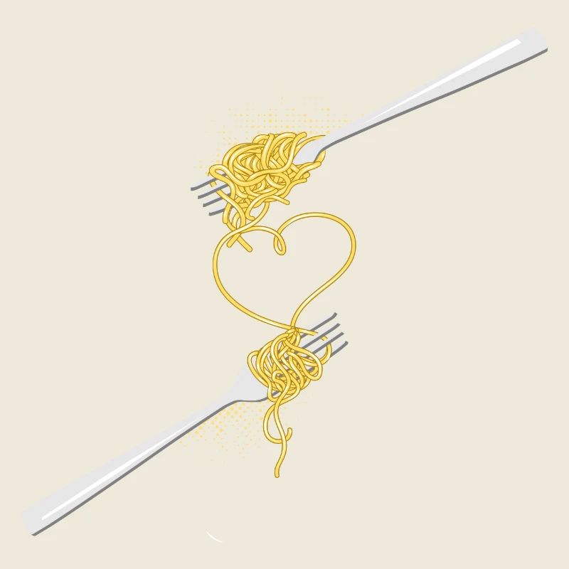Spaghetti heart with two forks for lovers