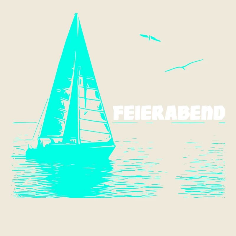 Feierabend Segelboot und 2 Möwen