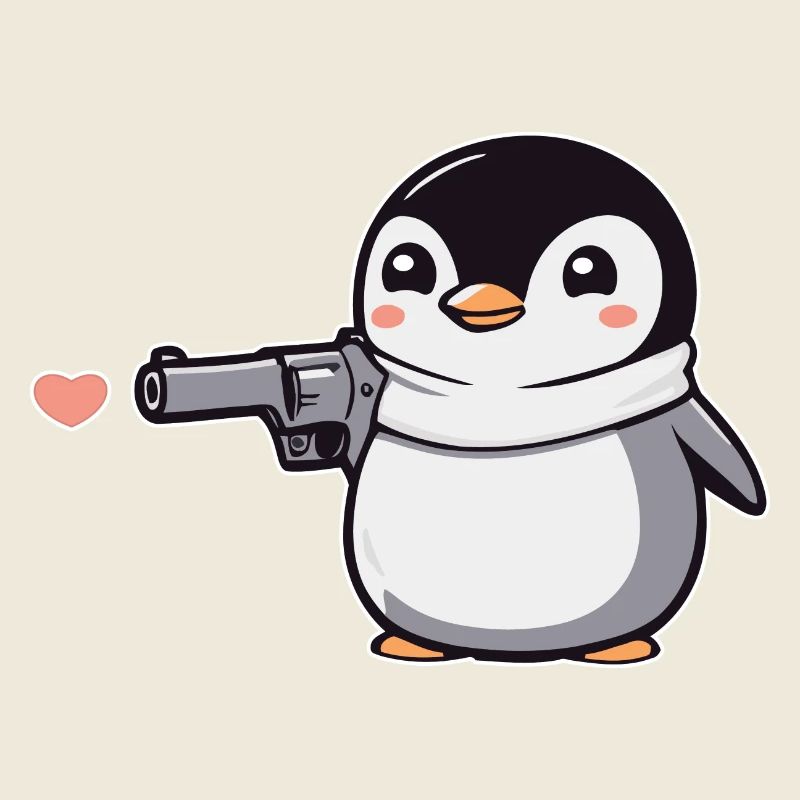 Drôle de pingouin avec des coeurs de pistolet Saint-Valentin
