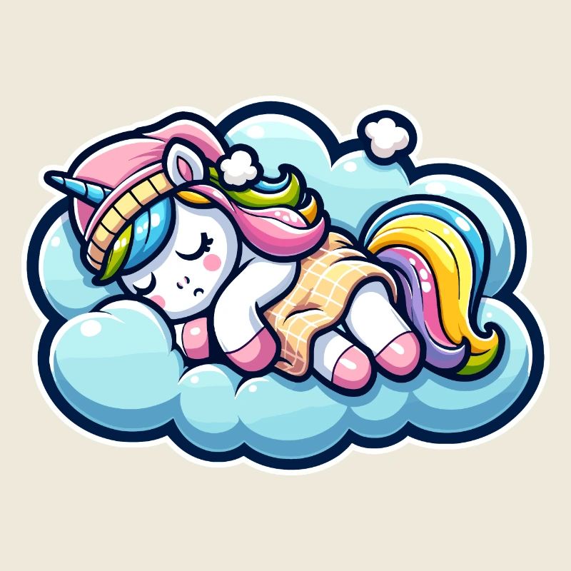 Unicorn Unicorn sleeping on fluffy cloud
