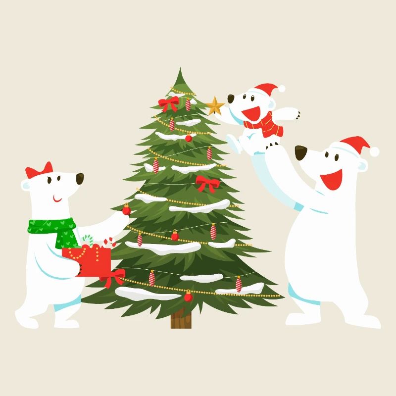 Festive Polar Bears with Christmas Tree