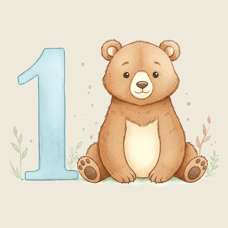 Ours aquarelle avec le numéro 1