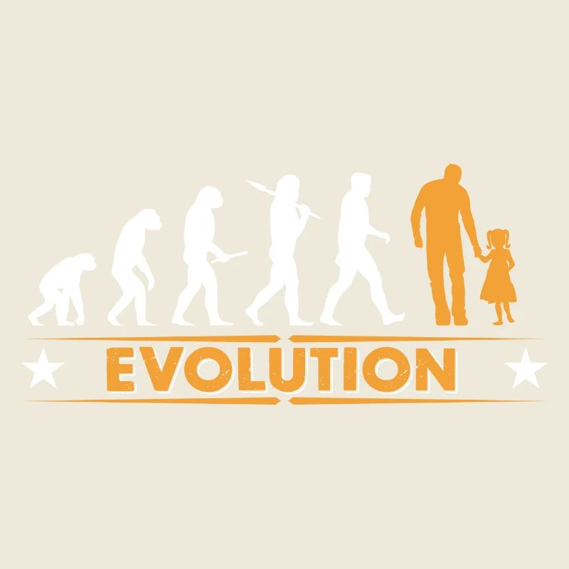 Vater und Tochter - Evolution - orange/weiss