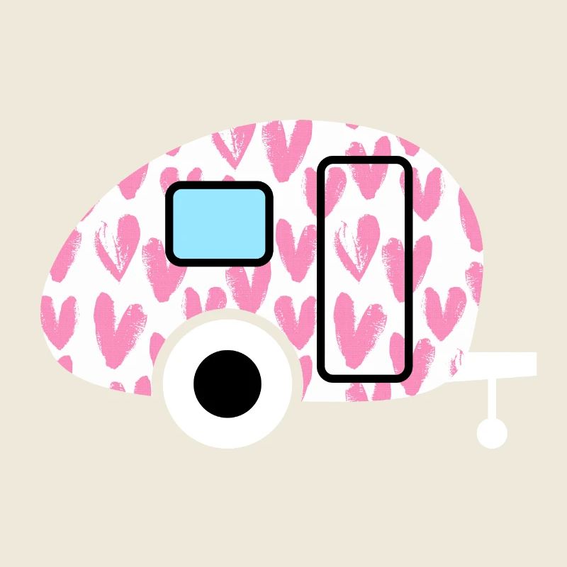 Caravan Wohnwagen rosa Herzen gemalt Camping Deko