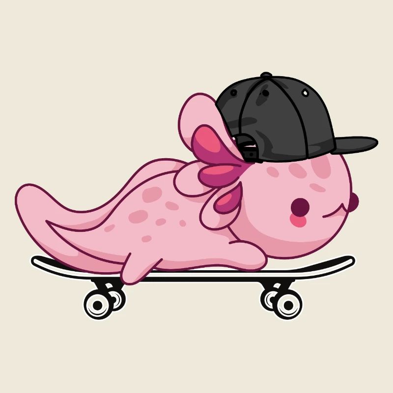 Cooles Axolotl-Skateboarding – Kawaii-Stil