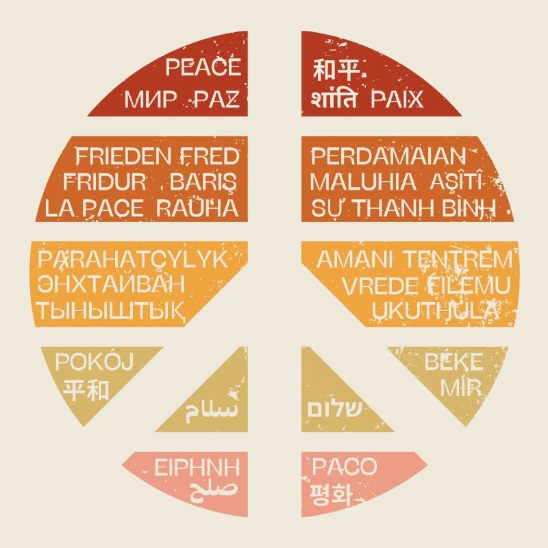 Signe de paix vintage. La paix dans de nombreuses langues.