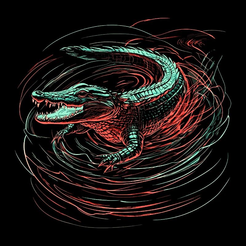 Alligator Krokodil Reptil Raubtier Neon Bunt Kunst