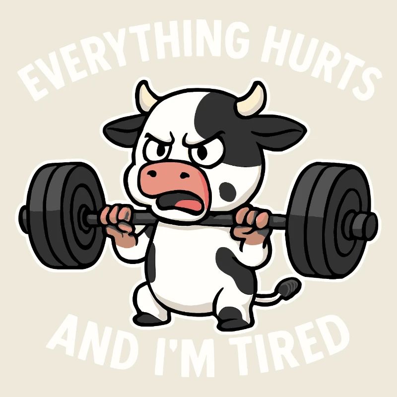 Angry Cow Lifting Weights Illustration