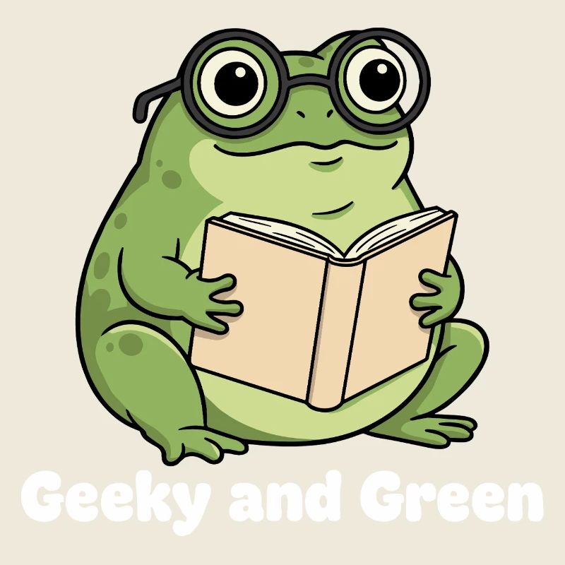 Geeky Green Frog Reading