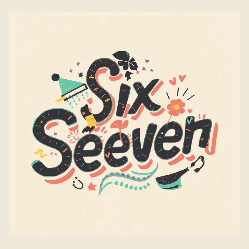 Sechs Siebzehn Retro-Doodle-Buchstaben