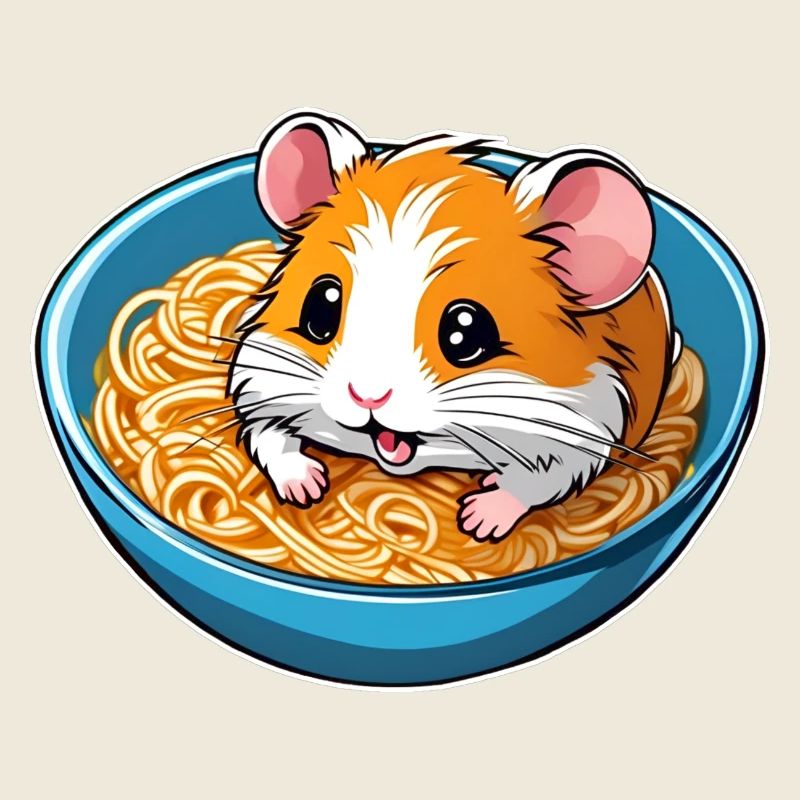Cute hamster with ramen soup