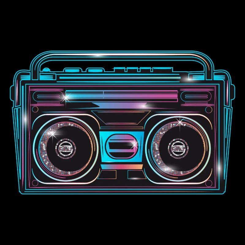 Cassette recorder in bright 80s neon look