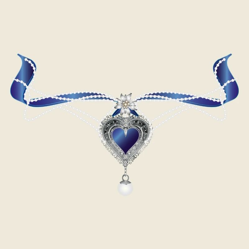 blaues Saphir Trachten-Collier mit Herz und Perle