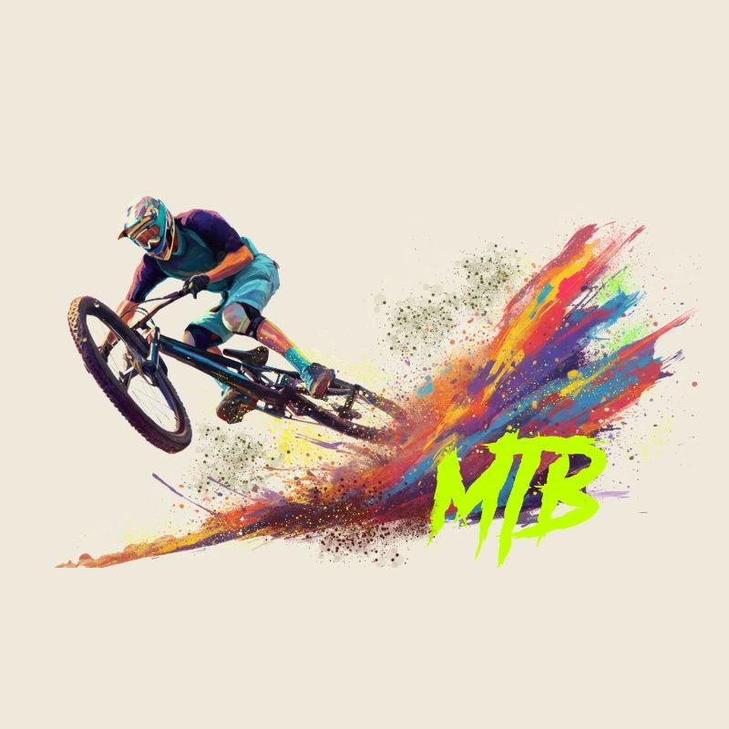 Un cycliste VTT dans une aventure colorée