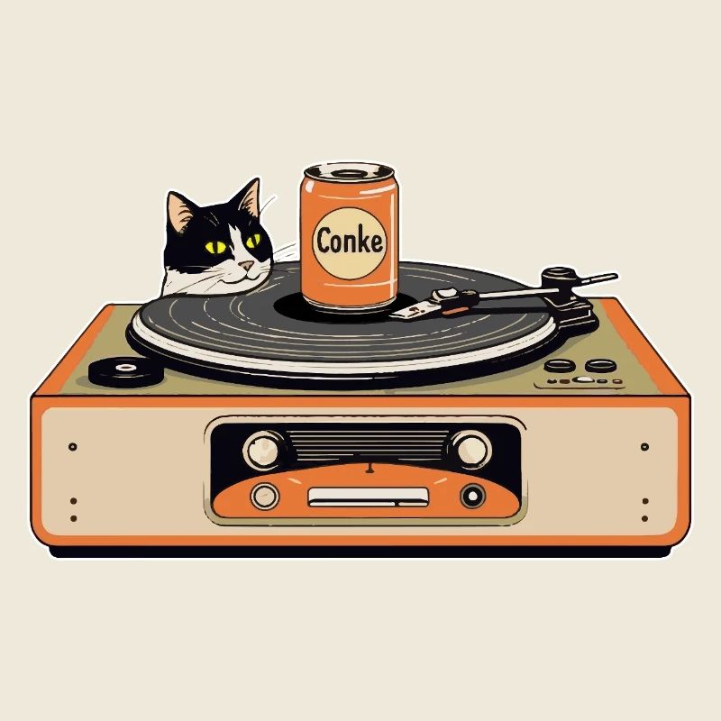 Retro cat at the turntable