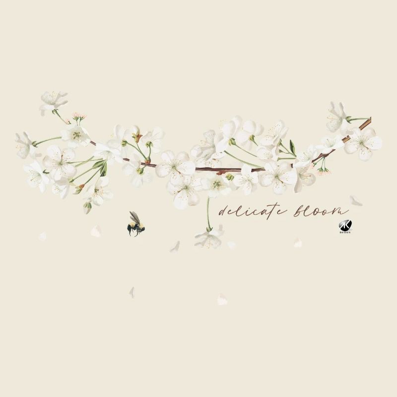 Cherry tree branch with white flowers illustration