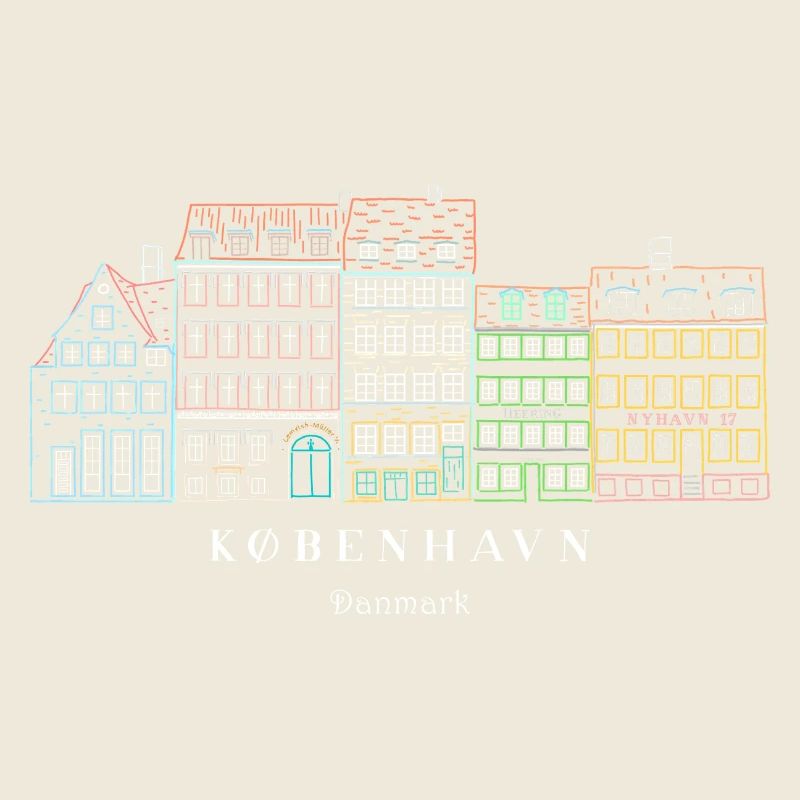 Kopenhagen, alter Hafen handgezeichnete Häuser