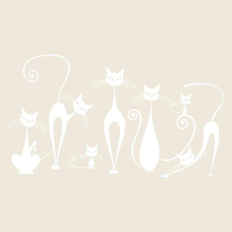 Playful Cats Silhouettes in Sketch Style