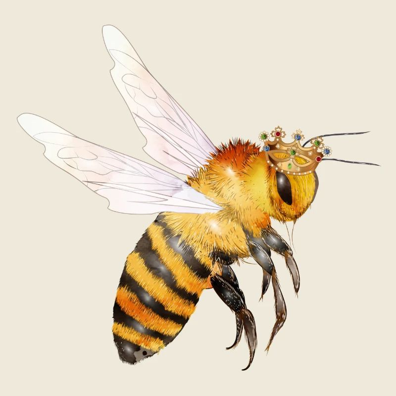 Flying queen bee hand drawn
