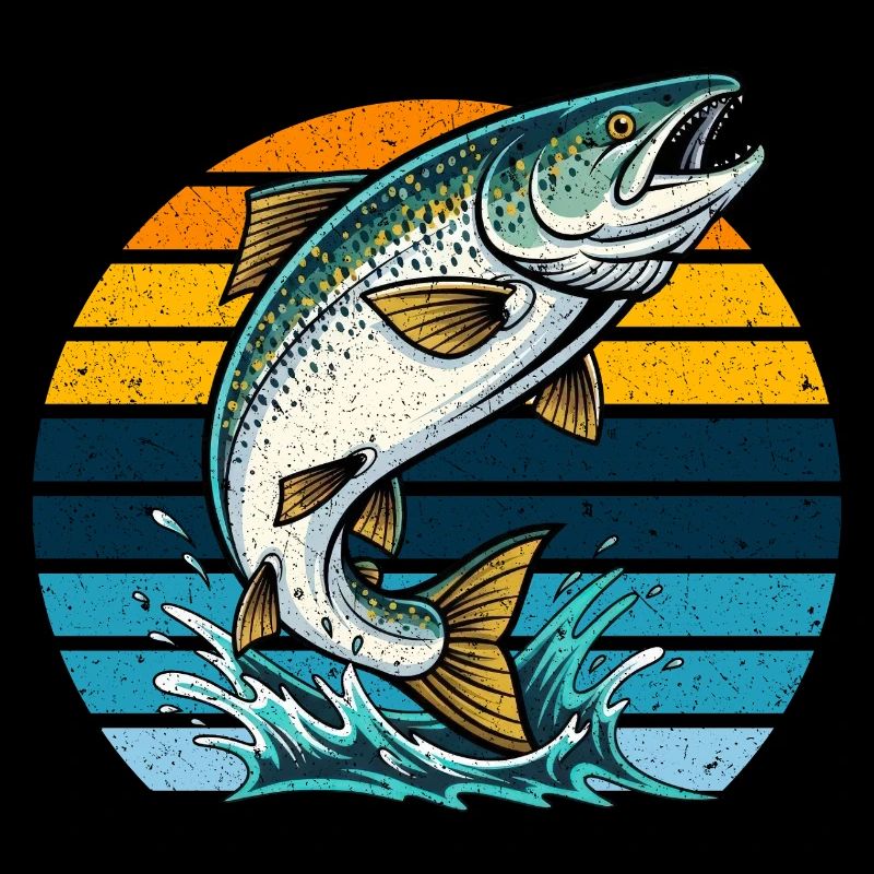 Pêche au saumon Pêche Pêcheur Rétro Vintage Nature