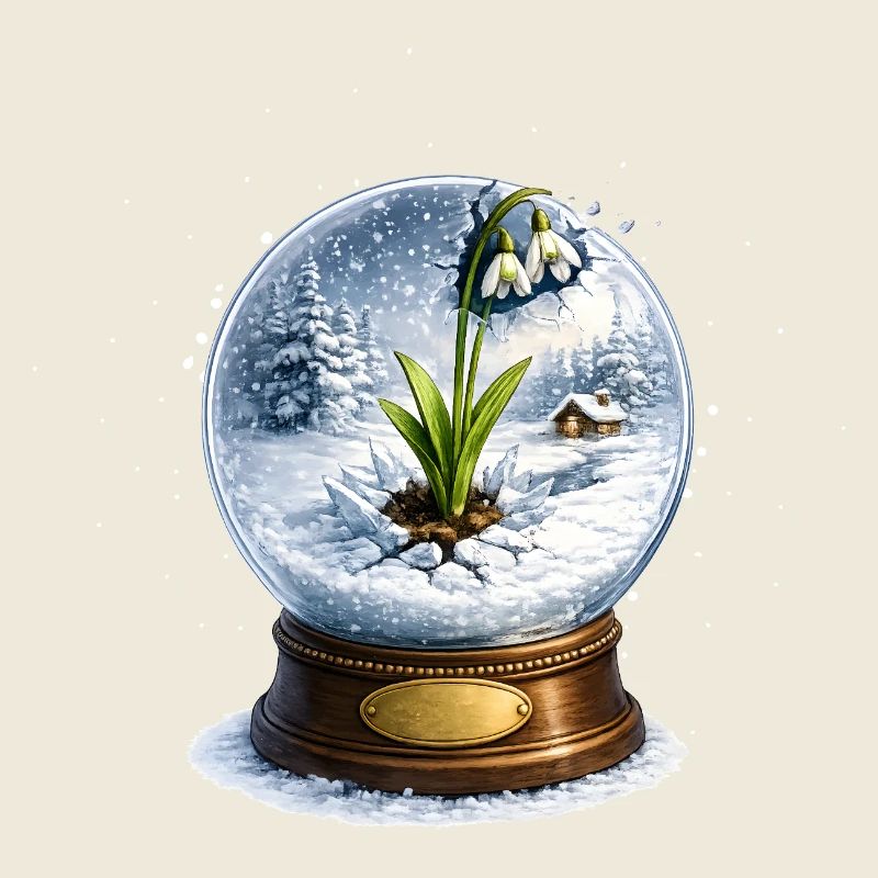 Schneeglöckchen sprengt Schneekugel