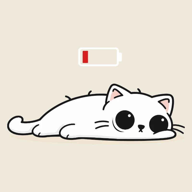 Battery Low – Cute Cat in Social Battery Mode