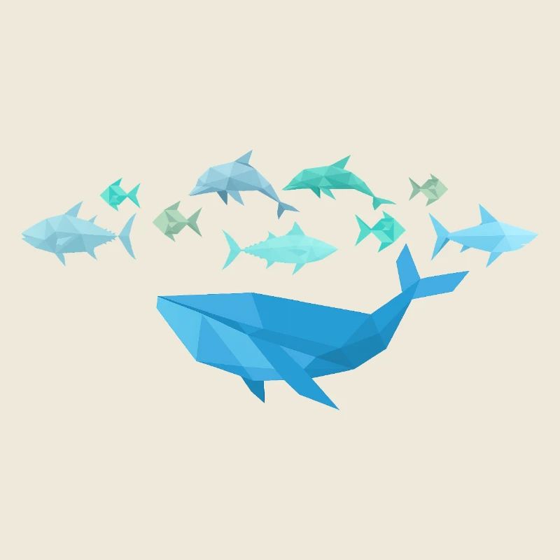 Fische mit Wal im Origami-Stil