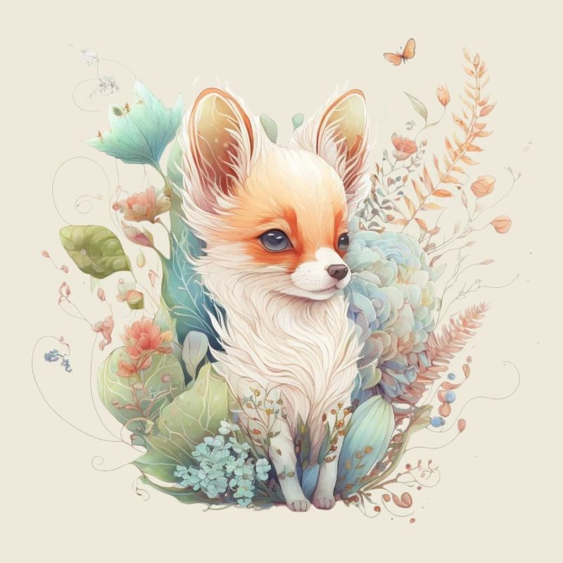 Renard Aquarelle Fleurs