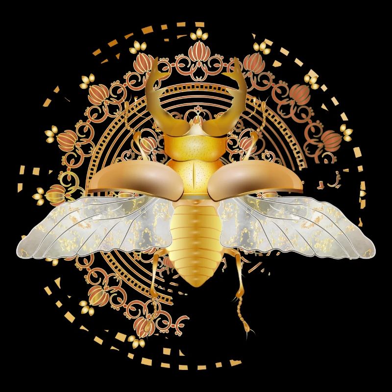 Coléoptère cerf-volant de couleur or avec des ailes dans l’ornement